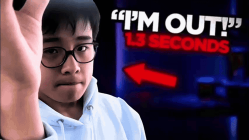 Boy With Glasses Saying I'm Out Beside Arrow GIF