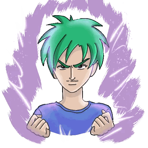 Boy with Green Hair and Blue Shirt