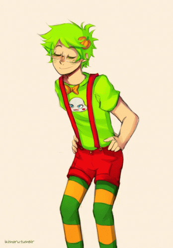 Boy With Green Hair And Red Suspenders GIF