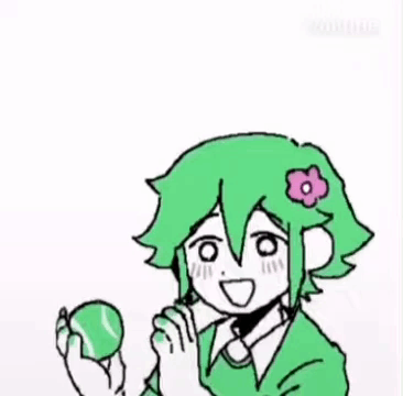 Boy With Green Hair Holding Tennis Ball GIF