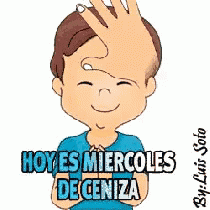Boy With Hand on Forehead Saying Hoy Es Miercoles Deceniza