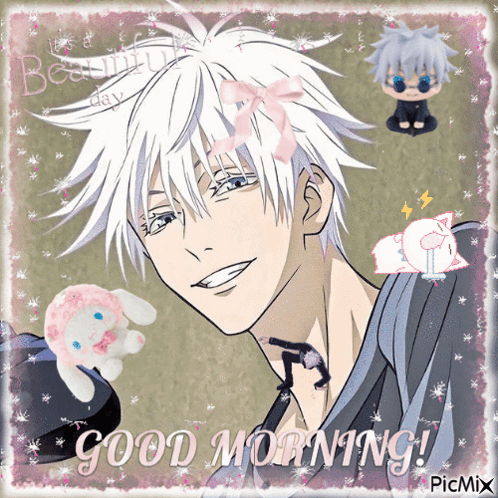 Boy with Pink Bow Saying Good Morning