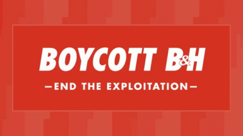 Boycott BH End the Exploitation on Red Background