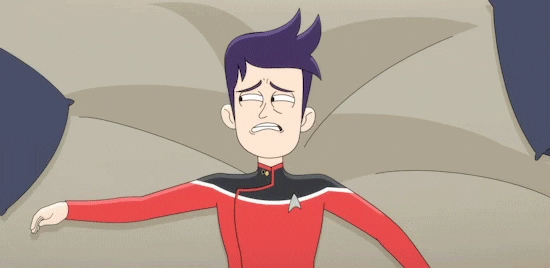 Brad Boimler Uses Pillows As Ear Plugs GIF