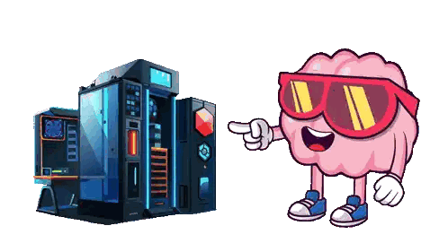 Brain Wearing Sunglasses Points at Vending Machine