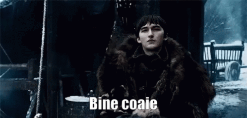 Bran Stark From Game Of Thrones Is Wearing A Fur Coat And Sitting In Front Of A Building . GIF