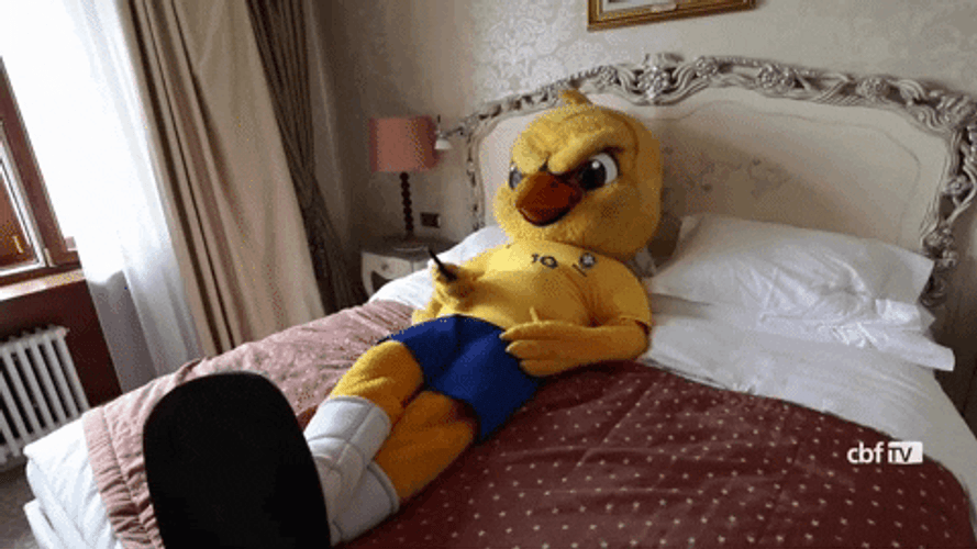 Brazil Bird Mascot Chilling In Bed GIF