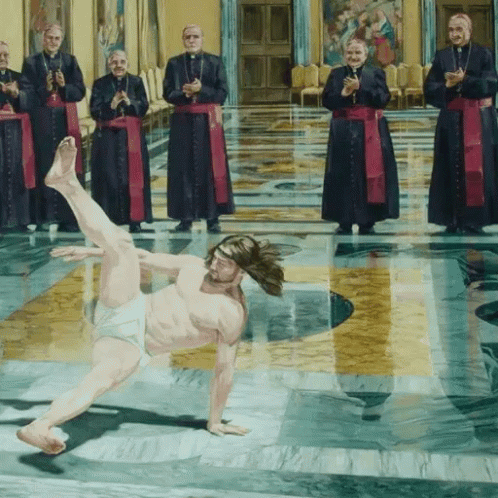 Break Dancing Jesus Church Priests Cheering GIF