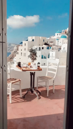 Breakfast On Porch At Santorini Hotel In Greece GIF