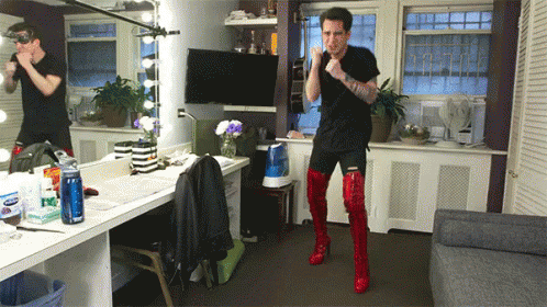 Brendon Urie Wearing Thigh High Red Boots GIF