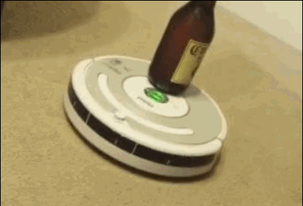 Brewed Beer Delivered By Irobot Vacuum Cleaner GIF