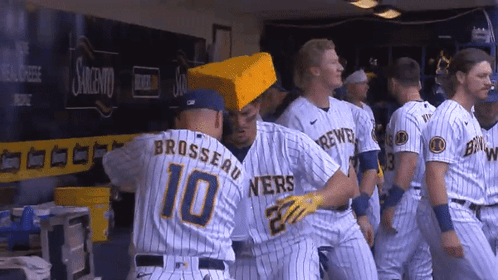 Brewers Baseball Players in Dugout