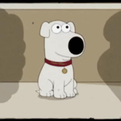 Brian From Family Guy Is Sitting On The Floor Wearing A Red Collar And Looking At The Camera . GIF