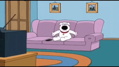 Brian From Family Guy Sitting on Couch Mouth Open
