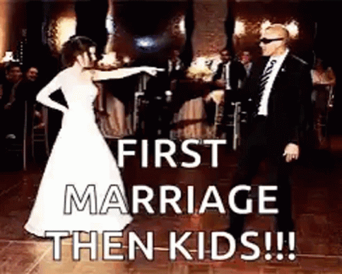Bride and Groom Dancing First Marriage Then Kids