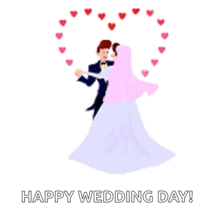 Bride and Groom Dancing Surrounded by Pink Hearts