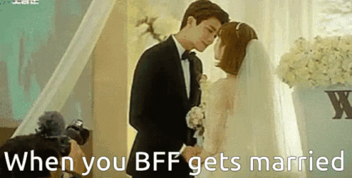 Bride and Groom Kissing Under When You BFF Gets Married Sign