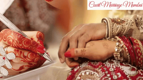 Bride and Groom Signing Document Court Marriage Mumbai
