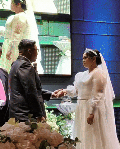 Bride And Groom Standing In Front Of Large Screen GIF