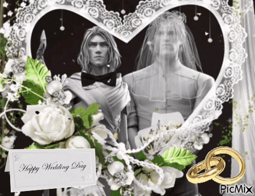 Bride And Groom With Happy Wedding Day Card GIF