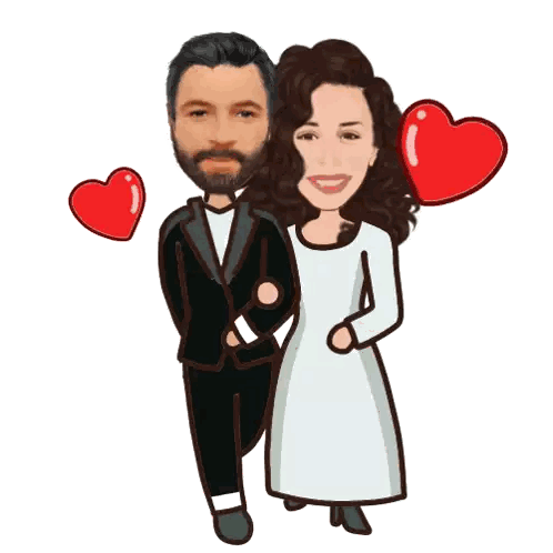 Bride and Groom With Red Hearts