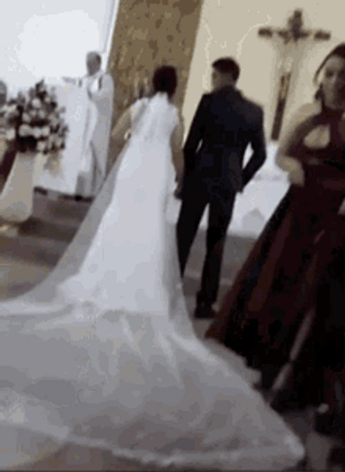 Bridesmaid Slipping On Wedding Gown Funny Wedding GIF