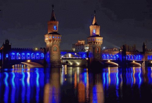 Bridge Lit Up With Blue Lights GIF
