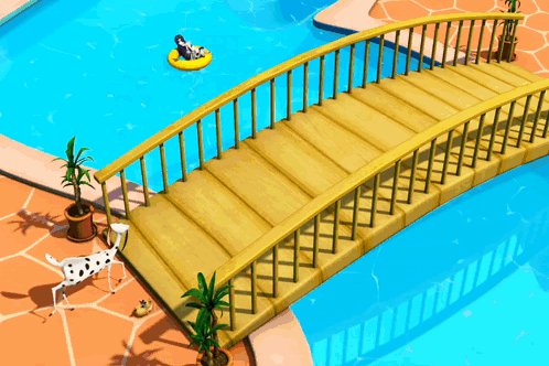 Bridge Over Swimming Pool With Dalmatian GIF