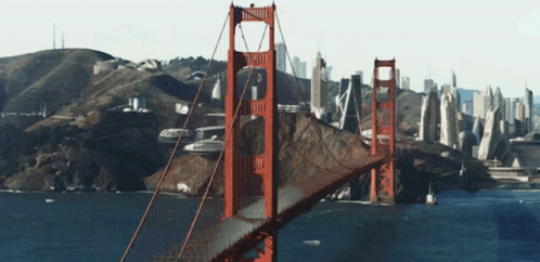 Bridge Over Water With City GIF