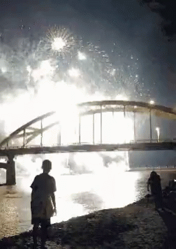 Bridge Over Water with Fireworks
