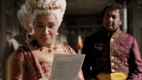 Bridgerton Queen Charlotte Read Shocking News GIF