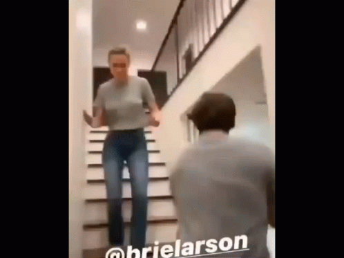 Brie Larson Excited Walking Down Stairs GIF