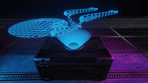 Briefcase With Hologram Of Star Trek Ship GIF