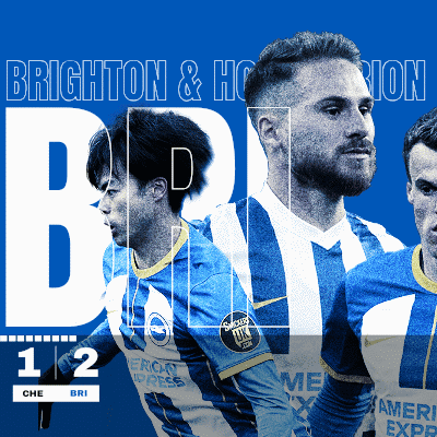 Brighton And Hoxton Poster Three Soccer Players On Blue Background GIF