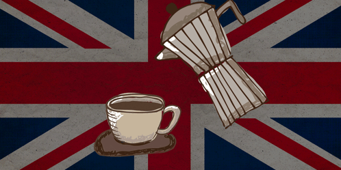 British Flag With Coffee Cup And Coffee Pot GIF