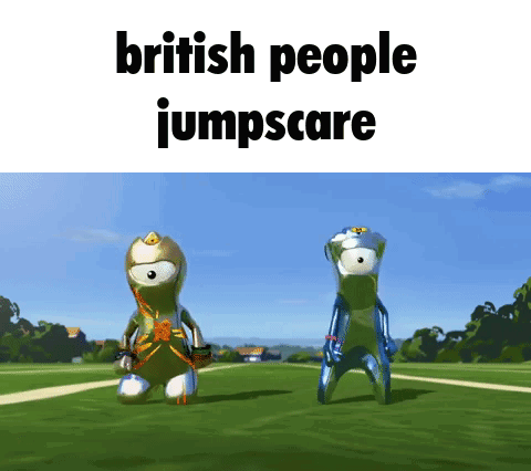 British People Jumpscare Meme In Grassy Field GIF