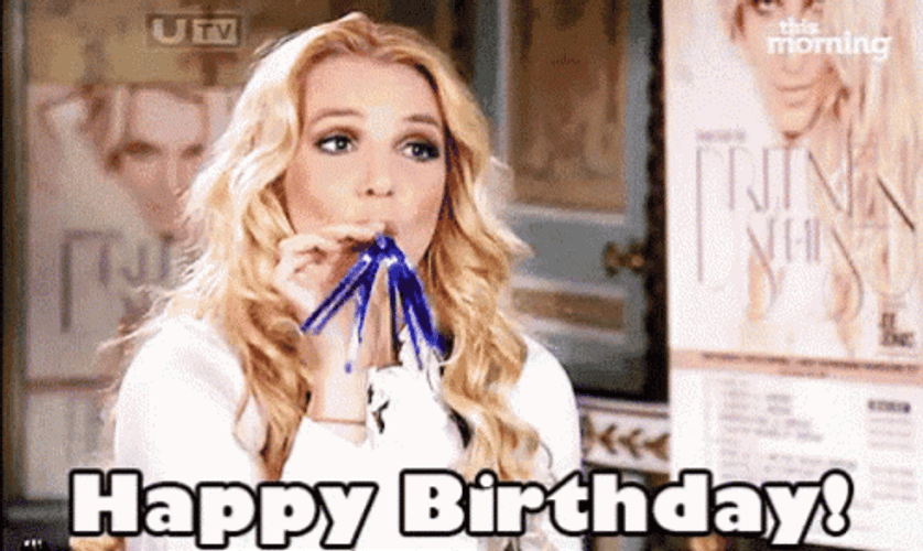 Britney Spears Blowing Party Horn Happy Birthday Queen GIF