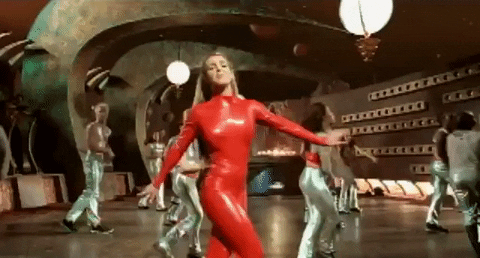 Britney Spears Dancing In Red Leather Suit GIF