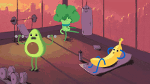 Broccoli Workout With Fruit Friends GIF
