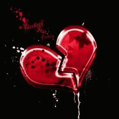 Broken Red Heart with Blood Dripping