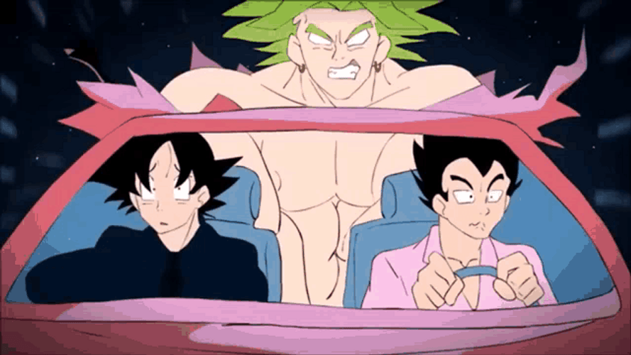 Broly Rides Car With Goku Vegeta GIF