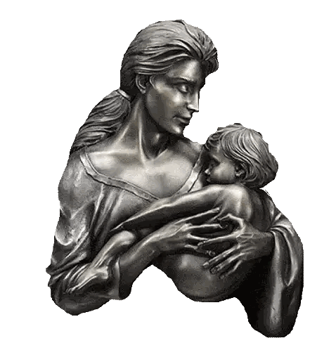 Bronze Statue of Woman Holding Child