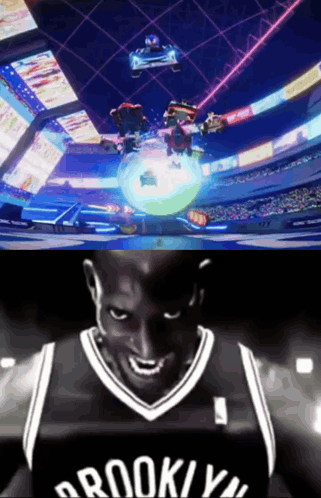 Brooklyn Nets Basketball Player Smiling In Front Of Video Game GIF