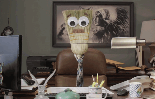 Broom with Googly Eyes and Mustache