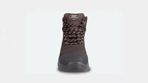 Brown and Black Safety Boots With Letter X