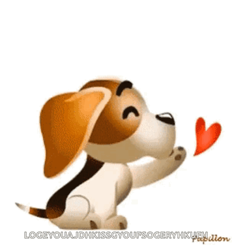 Brown and White Dog Blowing Kiss with Red Heart