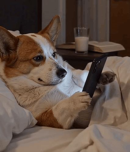 Brown and White Dog Looking at Phone