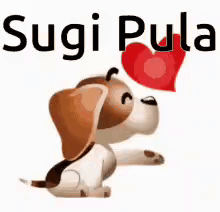 Brown and White Dog With Red Heart in Mouth