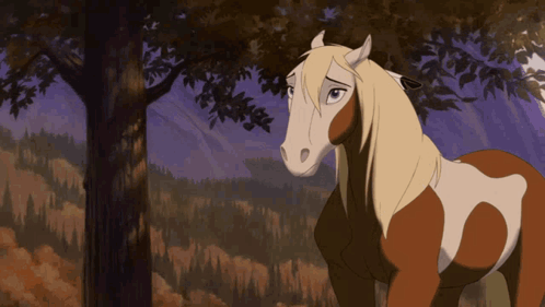 Brown and White Horse Under Tree