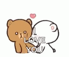 Brown And White Teddy Bears Hugging With Heart GIF
